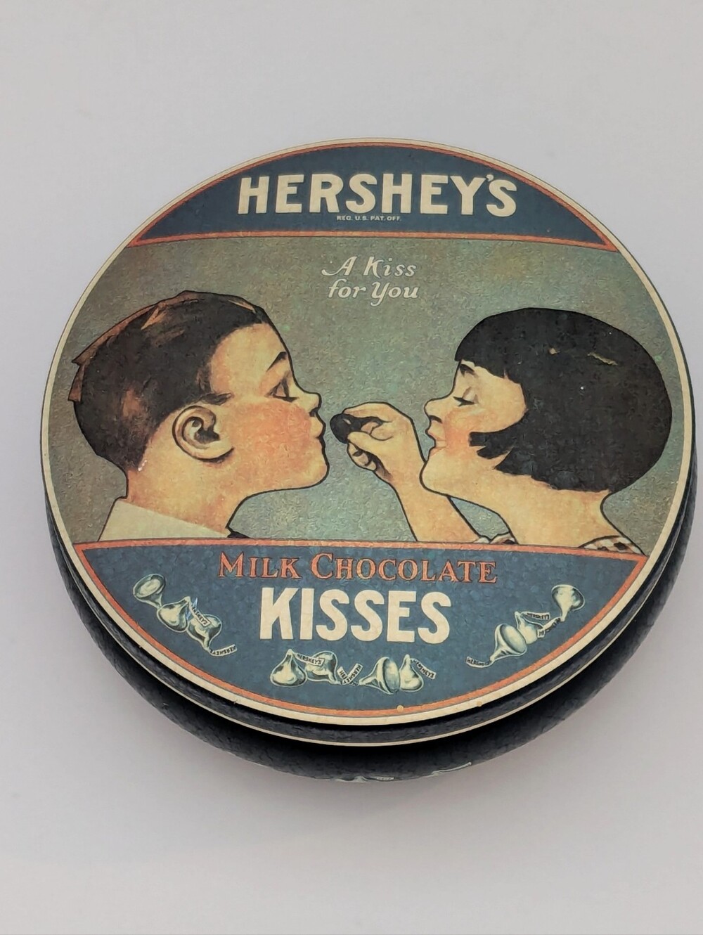 Vintage Hershey's Kisses "A Kiss for You" Round Tin, 1982, Made in England